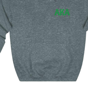 Sudadera con Capucha AKA Crest World Famous, Color Gris Carbón Jaspeado con Bordado Verde, Prenda Griega Personalizada - Product Image 5