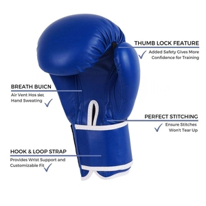 Gants de boxe avec rembourrage protecteur multicouche, coque extérieure en cuir synthétique durable, support de poignet sécurisé, intérieur respirant - Product Image 5