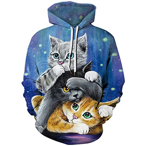 Sweat-shirt unisexe à capuche imprimé 3D chats, coupe ample, décontracté, impression par sublimation, 100 % coton molletonné, écologique, pour l'automne - Product Image 6