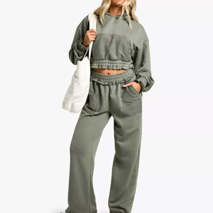 Pantalon décontracté d'hiver pour femme, coupe oversize, couleur unie, devant plat, taille mi-haute élastique, 100 % coton molletonné respirant, jambe droite classique - Product Image 4