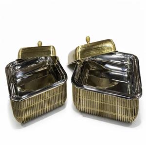 Cazuela Cuadrada de Metal de Lujo con Tapa, Acabado Dorado, Servidor de Buffet, Plato para Servir, Recipiente Interior de Acero Inoxidable para Calentar Alimentos, para Hotel - Product Image 1