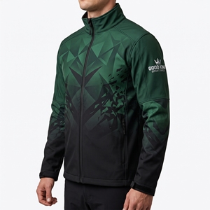 Chaqueta Softshell Verde Bosque para Hombre, Sublimada, con Estampado Geométrico Personalizado, Cuello Alto, Impermeable, Ropa Deportiva para Exteriores, Venta al Por Mayor - Product Image 4