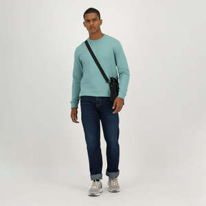 Pull décontracté tricoté pour homme, bleu clair, col rond, doublé, 100 % coton écologique, manches longues, coupe classique, pour l'automne - Product Image 2