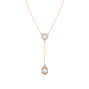 Two <b>Stone</b> Pear And Round Bezel Set Diamond Dangle Charms on Dainty Lariat Necklace Lab Diamond Necklace 10K 14K 18K Rose Gold - Product Image 2