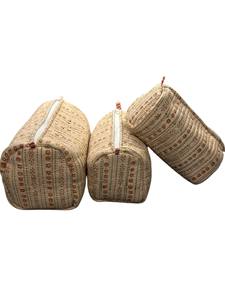 Luxury Beige Floral Quilted Cosmetic Bag | Handmade Pink Buti Cotton <b>Makeup</b> Pouch | Professional Travel Toiletry Masterpiece - Product Image 3