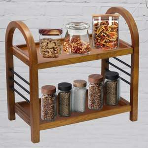 Étagère de rangement en bois à deux niveaux multifonctionnelle pour les pots à épices, les bouteilles de condiments, les herbes et l'organisation quotidienne de la cuisine - Product Image 2