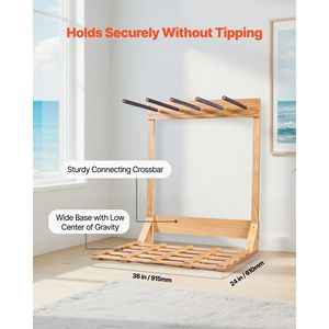 Soporte Vertical de Madera de 4 Niveles para Tablas de Surf, Organizador de Tablas Independiente, Exhibidor de 4 Niveles, Estante de Almacenamiento para Tablas de Snowboard y Esquís - Product Image 3