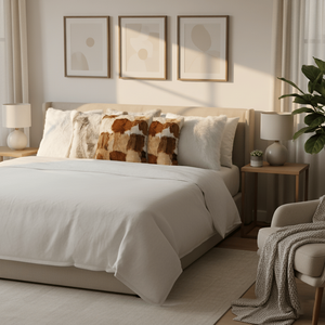 Ensemble de 6 housses de coussin en fausse fourrure blanche de qualité supérieure et en tissu texturé blanc pur, 45 cm, patchwork en cuir de vachette - Product Image 6