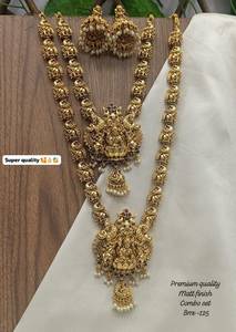 Traditional South Indian Temple Long Bridal Combo Necklace <b>Set</b> Alloy Gold Plated Zircon Earrings Vintage Wedding Party - Product Image 1