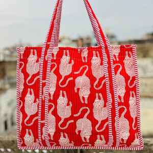 Handmade Indian Quilted Padded Cotton Bohemian Eco-Friendly <b>Foldable</b> Tote <b>Bag</b> for Women Straw Fiber Multipurpose - Product Image 1