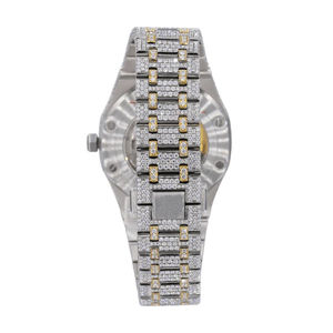 Montre de luxe pour homme avec bracelet en acier inoxydable, sertie de moissanite taille ronde qualité VVS, ton or jaune, analogique, style hip-hop - Product Image 6