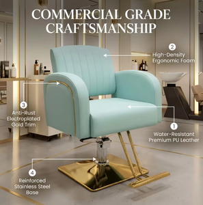 Sillón de Salón Moderno y Elegante en Verde Menta y Dorado, Sillón de Peluquería Hidráulico de Cuero Premium con Base Cuadrada Resistente para Salones de Alta Gama - Product Image 3