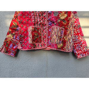 Manteau matelassé réversible en coton pour femme, rouge, avec patchwork floral, veste tricotée respirante et écologique, idéal pour l'hiver – Cadeau - Product Image 5