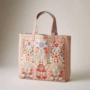 Bolso de mano de lino bordado con palmeras tropicales, estilo bohemio, con parte superior abierta, para compras, para todas las estaciones - Product Image 3