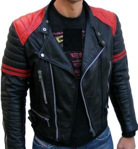 Veste en cuir à fermeture éclair décontractée pour hommes pour l'automne hiver mince à manches longues mode toile col montant avant Logo Style moto - Product Image 3