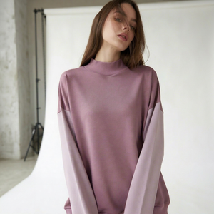 Women's Oversized Custom <b>Sweatshirt</b> Solid Color Drop-Shoulder Full Sleeve Knitted 100% Cotton Breathable Autumn Wear - Product Image 1