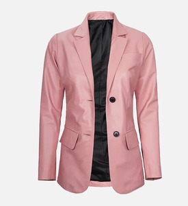 Blazer Largo de Cuero Genuino Negro para Mujer, Cierre Doble, Diseño Sólido, Estilo Casual Otoñal, Corte Entallado, Ligero y Transpirable - Product Image 4