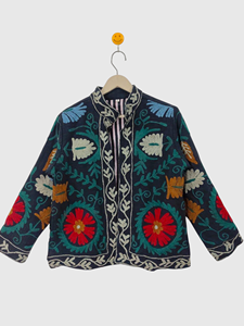 Hand Embroidered Floral Mandarin Collar Jacket Full Sleeve Cotton Women'<b>s</b> Plus Size Spring Wear Prairie Chic Style - Product Image 2