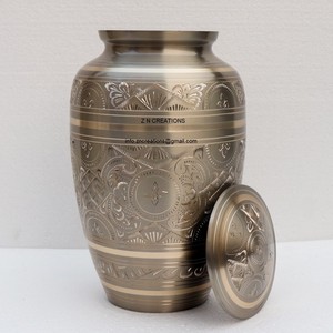Full Engraved Brass Cremation Urn Platinum Finish Customizable Funeral Adult Ashes Urn Indian Urns Manufacturer Wide Range - Product Image 3