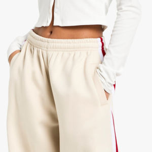 Women Cream Sweatpants With Red And <b>White</b> Side Stripe Elastic Waist Casual Autumn Knitted Pants - Product Image 3
