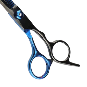 Ciseaux à effiler professionnels 6'' à faible MOQ, bleus et noirs, en acier inoxydable, à pointe arrondie, durables, outils de salon, OEM - Product Image 4
