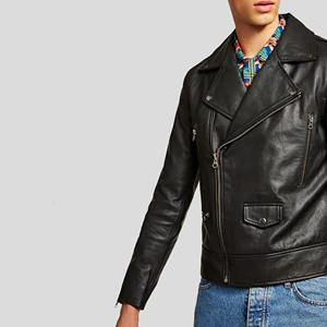 Blouson de motard personnalisé pour homme en cuir véritable noir, coupe ajustée, fermeture éclair asymétrique, en peau de mouton souple, style décontracté et tendance - Product Image 1