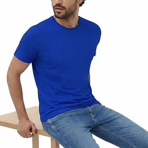 T-shirt éco-responsable pour homme, confectionné en tissu tissé mélange polyester-coton 200 grammes avec détails brodés, style uni - Product Image 1