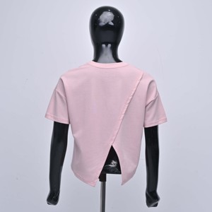 Wholesale Women's Pink <b>Crop</b> <b>Top</b> Short Sleeve O-Neck T-Shirt Breathable Knitted Casual Streetwear 100% Cotton Summer - Product Image 5