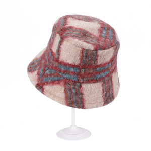 Faux Fur Checkered <b>Bucket</b> <b>Hat</b> Unisex Winter Casual Adult Style - Product Image 4