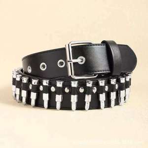Hot Selling Fashion Y2k Trendy Bullet <b>Head</b> Men's Wide Pu Leather Belt Punk <b>Style</b> Women's Personalized Studded Belt - Product Image 5