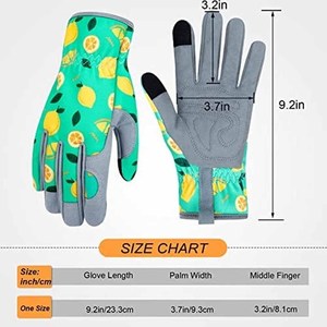Gants de jardinage respirants pour femmes, imprimé citron, paume en cuir synthétique, gants de travail durables, compatibles écran tactile, vente en gros - Product Image 3