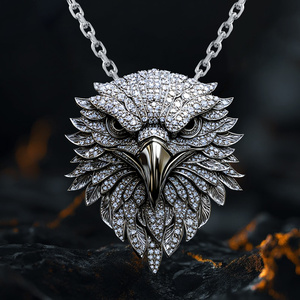 Collier pendentif tête d'aigle en argent 925 plaqué rhodium avec chaîne en diamant, bijoux de luxe unisexe - Product Image 1