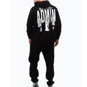 Ensemble de survêtement noir à capuche pour homme, imprimé Admin, en coton, style streetwear, coupe ample, manches longues, avec poches latérales, idéal pour l'automne - Product Image 2