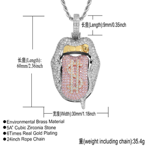 Collier Pendentif Lèvre Sexy Hip Hop Shreeji Jewels avec Symbole Dollar Micro-Pavé Moissanite en Argent 925 Plaqué Or - Product Image 2