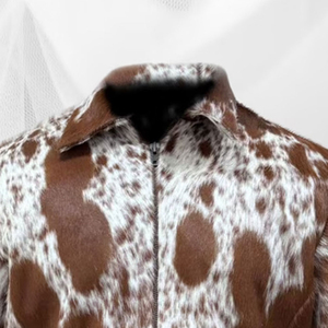 Cowhide Pattern Faux <b>Fur</b> <b>Jacket</b> Turn-down Collar Zipper Closure Full Sleeve Casual Autumn Outerwear - Product Image 6