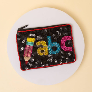 Pochette de perles brodées ABC à la main Design crayon Porte-monnaie Pochette à fermeture éclair Sac à paillettes personnalisé Cadeau de rentrée des classes - Product Image 1