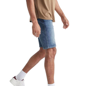 Nuevos Pantalones Cortos Bermuda de Mezclilla Lavada para Hombre, Cintura Media, Estilo Casual, Tejido de Algodón, Cintura Elástica, Color Azul Sólido - Product Image 4