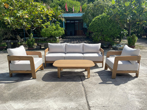 Conjunto de Sofás Modernos y Cómodos para Exteriores con Reposabrazos de Madera, Asientos Individuales, Dobles y Triples, Muebles para Jardín y Parque - Product Image 4