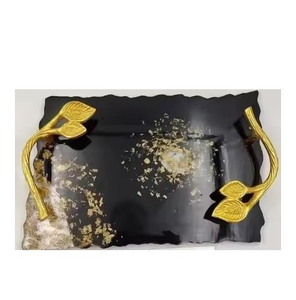 Plateau de service pour petit-déjeuner personnalisé de grande taille, en résine de haute qualité, fait main, bords naturels, design élégant, pour servir des fruits lors de Thanksgiving - Product Image 1