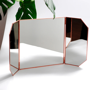 Wholesale Luxury Home Decorative Handmade Rose Gold Metal Framed Glass Foldable Tabletop <b>Mirror</b> For Women Dressing & <b>Makeup</b> - Product Image 1