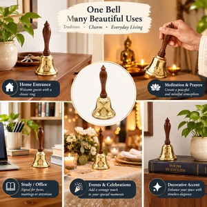 Juego de tres campanas decorativas de latón con asas tradicionales para la oración hindú Pooja y ceremonias religiosas - Product Image 3