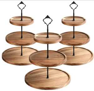 Small Wooden & Metal Eco-Friendly Handmade Cake Stand with Black Pedestal Rustic Cupcake Display Wholesale for Bakery & Events. - Product Image 3