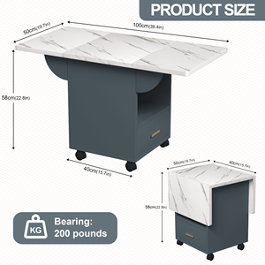 39.4\" Wood <b>Folding</b> Dining <b>Table</b> with 4 Wheels Portable End <b>Table</b> for Home Storage <b>Kitchen</b> Islands & Carts - Product Image 4