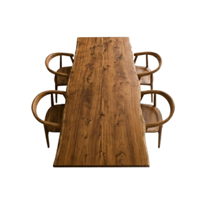 ARTERRA Luxury <b>Modern</b> Live Edge Teak <b>Dining</b> <b>Table</b> Set with Curved Back Teak Chair Natural Teak Finish Resort Space - Product Image 1