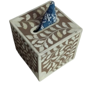 Boîte à mouchoirs artisanale en os incrusté, couvercle décoratif en bois, accent élégant, article cadeau parfait - Product Image 6