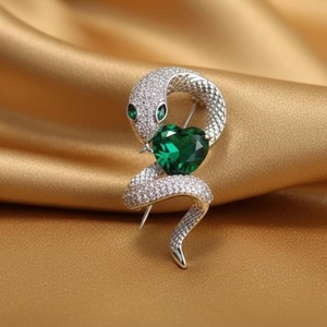 Elegant Design Diamond & Heart Cut Snake Brooch Pin 14k Gold Plated Silver <b>Witchy</b> Accessories Party <b>Gift</b> Women Men - Product Image 3