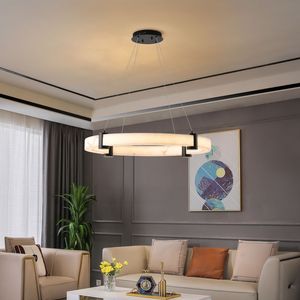 Moderna lampada a sospensione a LED da 23.6 pollici regolabile in altezza finta finitura marmo anello in resina dimmerabile plafoniera per sala da pranzo - Product Image 1