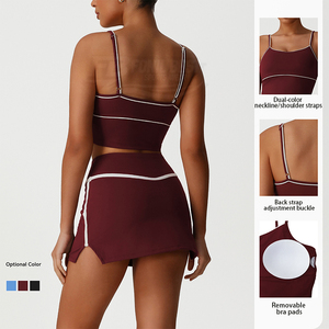 Quick-Dry Solid Front Print Contrasting Color Eco-Friendly Breathable 2-Piece Custom Sports Yoga High Quality Gym Workout Top - Product Image 2
