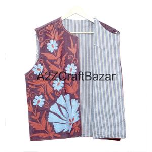 เสื้อกั๊กผู้หญิงทำมือสไตล์อินเดียลายซูซานี เสื้อคลุมแบบดั้งเดิม แจ็คเก็ตซูซานีแบบไม่มีแขน สไตล์โบฮีเมียน ผ้าฝ้าย 100% สำหรับฤดูหนาว พร้อมโลโก้ - Product Image 6