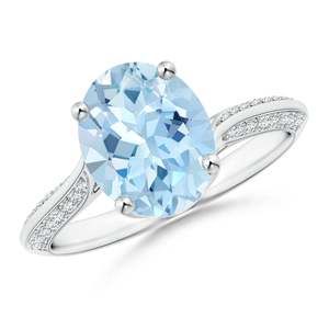 Bague Bypass en Or Pur 14K avec Aigue-marine Naturelle Taille Ovale 10*8MM (2.42 carats au total) et Diamants Sertis Pavé (0.22 carats), Certifiée, Tendance - Product Image 1